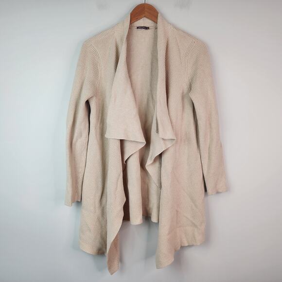 J. McLaughlin Waterfall Cardigan M Open Front Sweater Cream Ribbed Knit - Picture 8 of 8